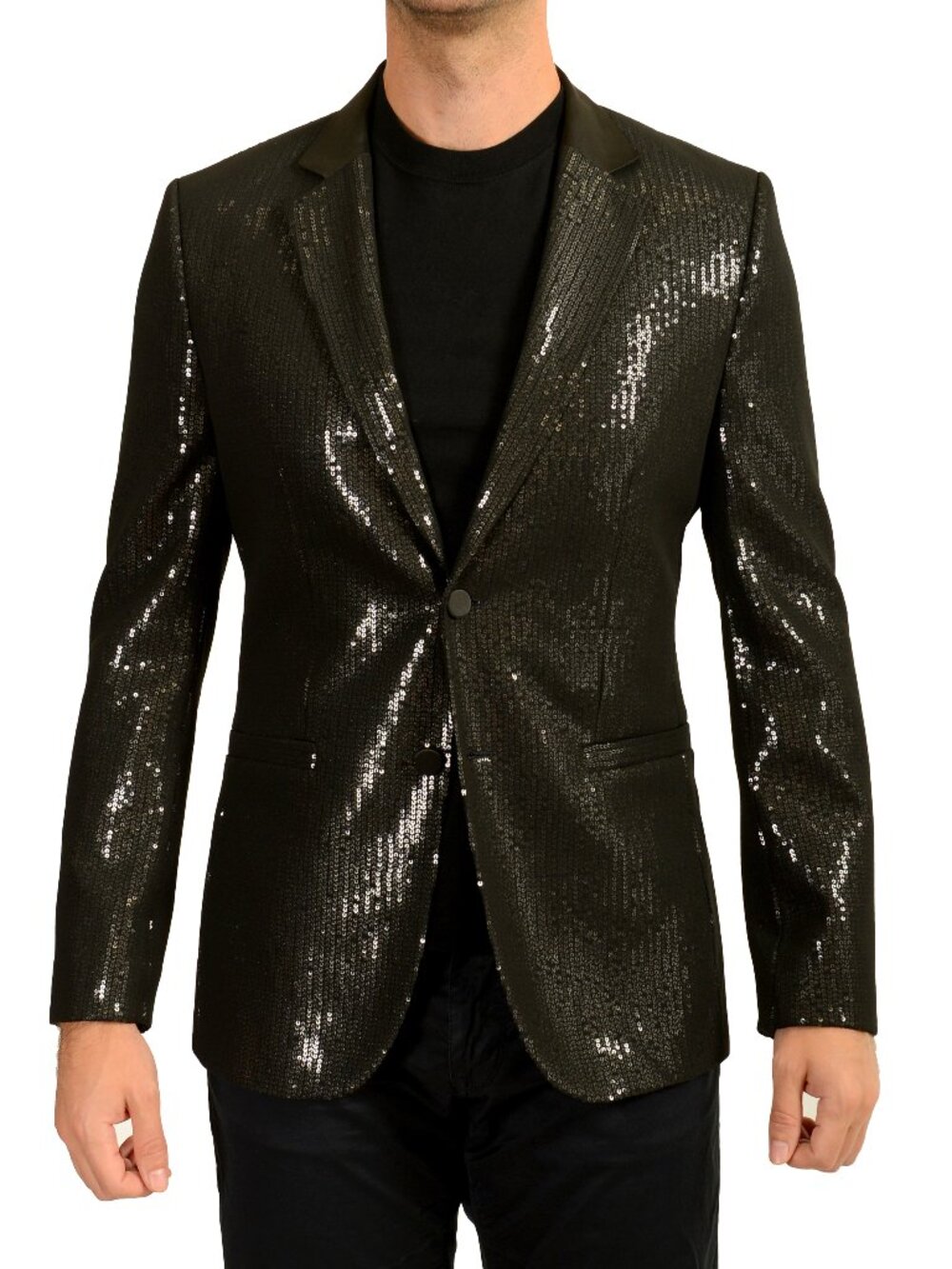 Hugo Boss Men's "Arti254E1-H" Embellished Black Two Button Blazer US 38R IT 48R